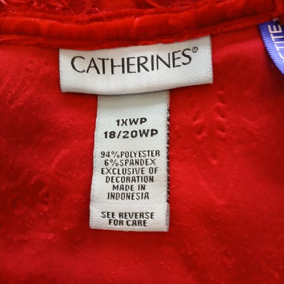 Catherines Women Red Top Damask  v neck  Size 4X Soft Stretch Festive Holiday - Picture 6 of 7